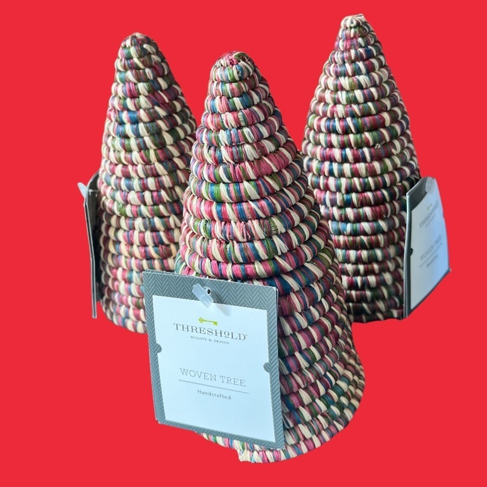 NWT set of 3 threshold woven tabletop décor Christmas trees multicolored